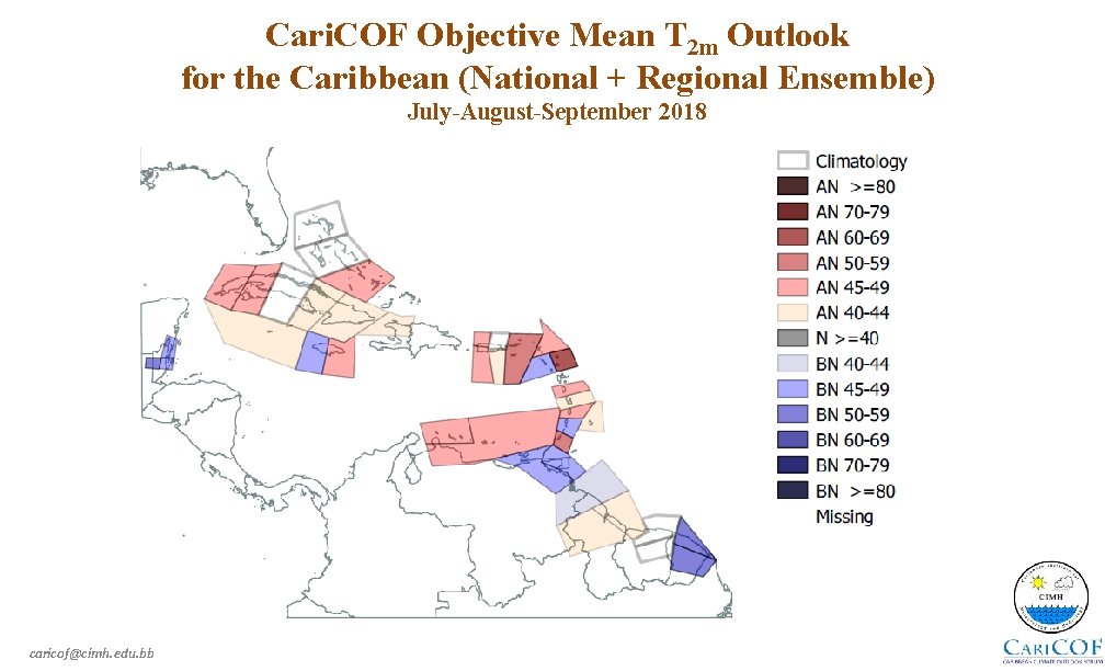 Cari. COF Objective Mean T 2 m Outlook for the Caribbean (National + Regional