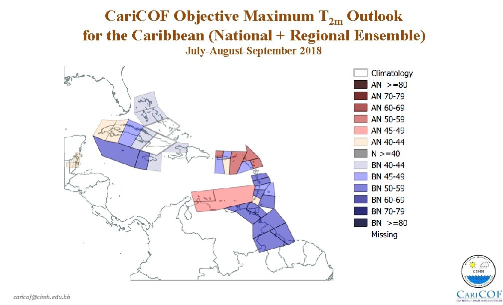 Cari. COF Objective Maximum T 2 m Outlook for the Caribbean (National + Regional