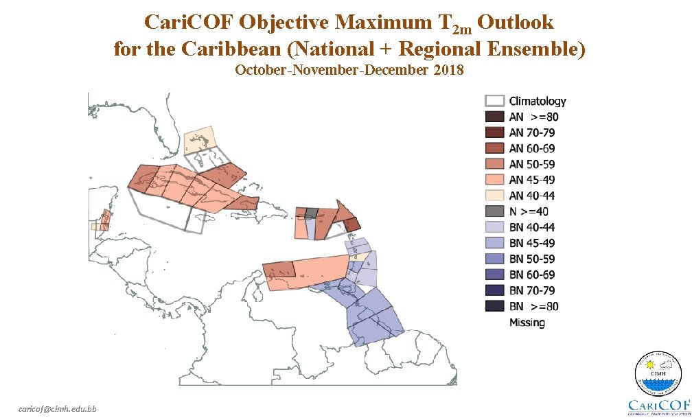 Cari. COF Objective Maximum T 2 m Outlook for the Caribbean (National + Regional