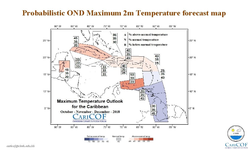 Probabilistic OND Maximum 2 m Temperature forecast map caricof@cimh. edu. bb 