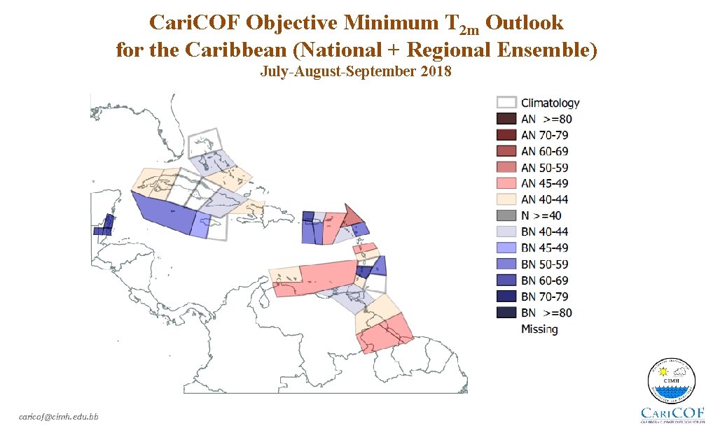 Cari. COF Objective Minimum T 2 m Outlook for the Caribbean (National + Regional