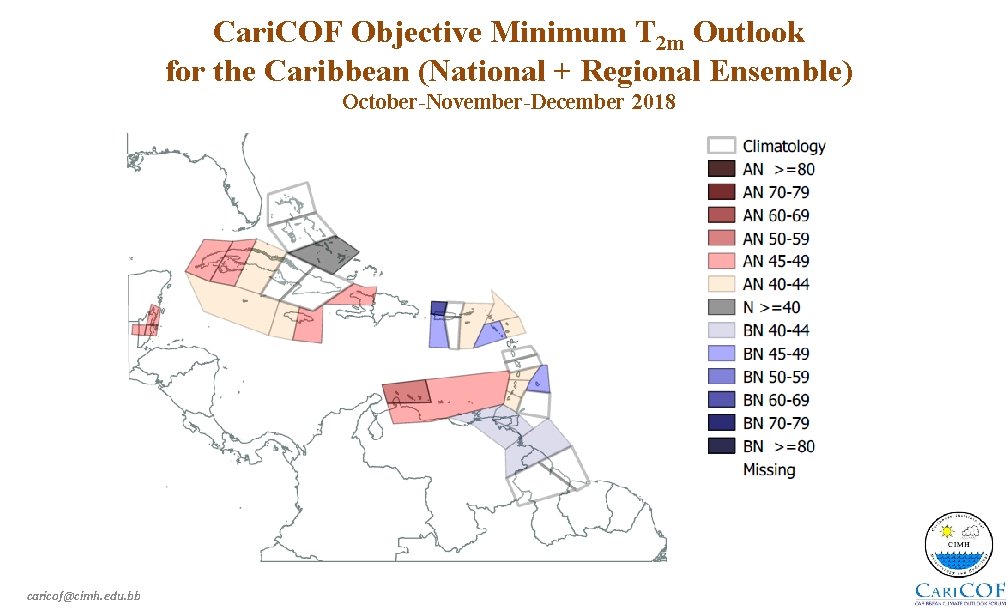 Cari. COF Objective Minimum T 2 m Outlook for the Caribbean (National + Regional