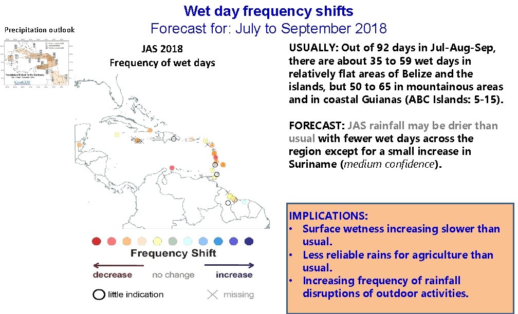 Precipitation outlook Wet day frequency shifts Forecast for: July to September 2018 JAS 2018