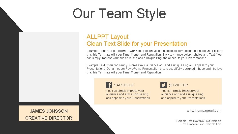 Our Team Style ALLPPT Layout Clean Text Slide for your Presentation Example Text :