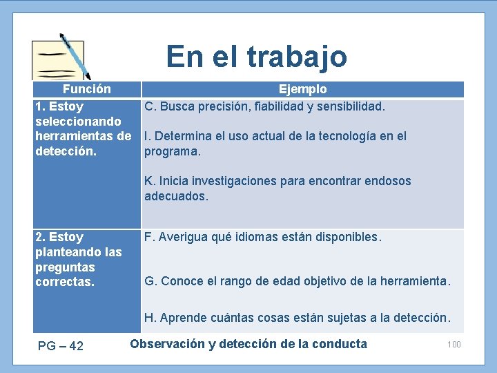 En el trabajo Función 1. Estoy seleccionando herramientas de detección. Ejemplo C. Busca precisión,