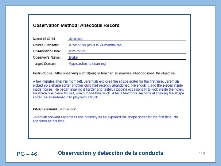 PG – 46 Observación y detección de la conducta 110 