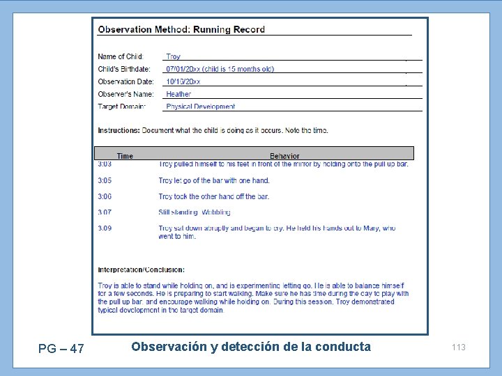 PG – 47 Observación y detección de la conducta 113 
