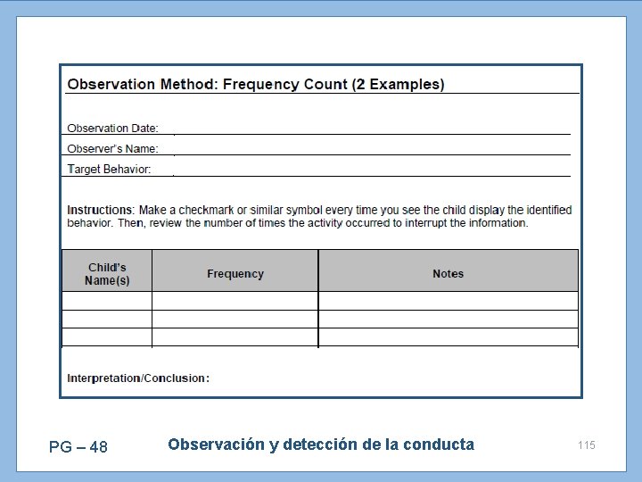 PG – 48 Observación y detección de la conducta 115 