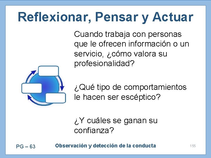 Reflexionar, Pensar y Actuar Cuando trabaja con personas que le ofrecen información o un