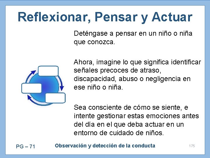 Reflexionar, Pensar y Actuar Deténgase a pensar en un niño o niña que conozca.