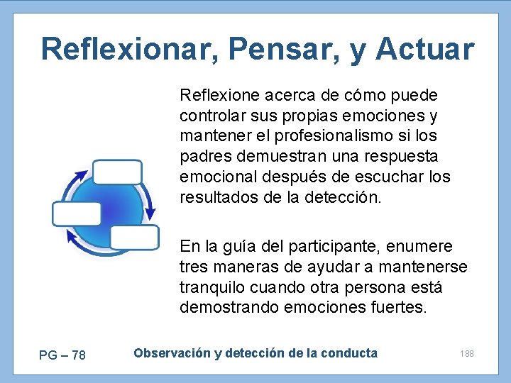 Reflexionar, Pensar, y Actuar Reflexione acerca de cómo puede controlar sus propias emociones y