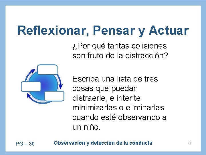 Reflexionar, Pensar y Actuar ¿Por qué tantas colisiones son fruto de la distracción? Escriba