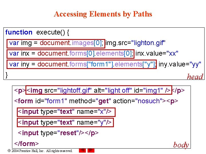 Accessing Elements by Paths function execute() { var img = document. images[0]; img. src="lighton.