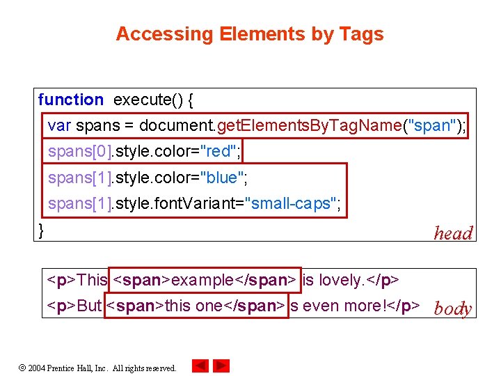 Accessing Elements by Tags function execute() { var spans = document. get. Elements. By.