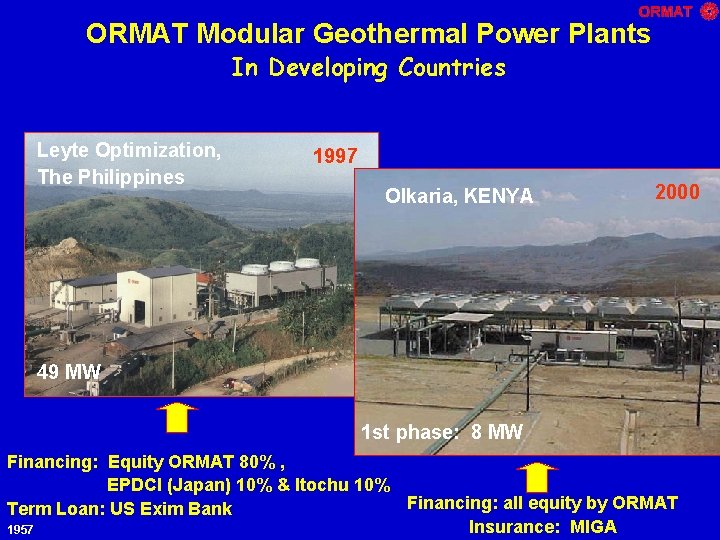 ORMAT Modular Geothermal Power Plants In Developing Countries Leyte Optimization, The Philippines 1997 Olkaria,