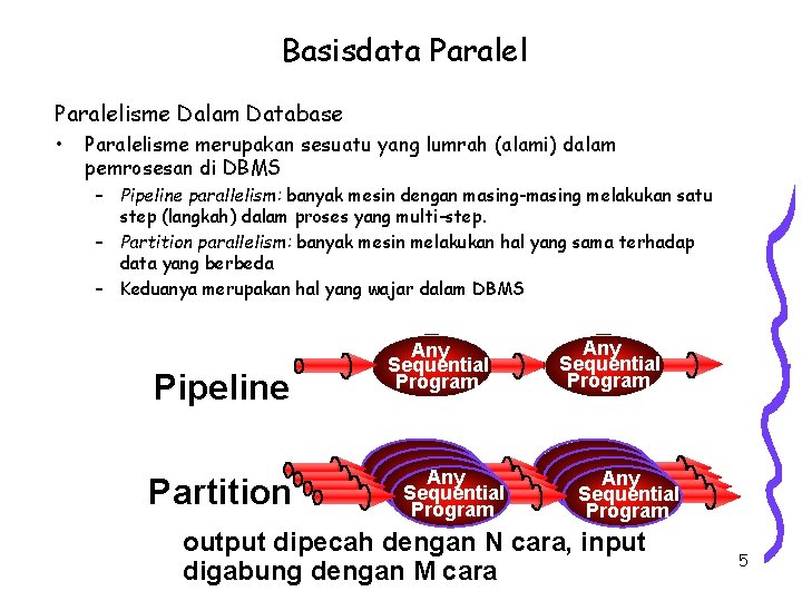 Basisdata Paralelisme Dalam Database • Paralelisme merupakan sesuatu yang lumrah (alami) dalam pemrosesan di