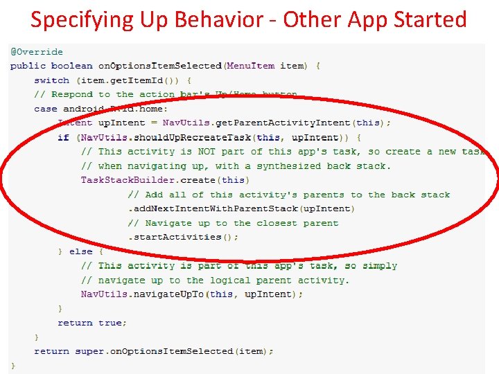 Specifying Up Behavior - Other App Started 31 