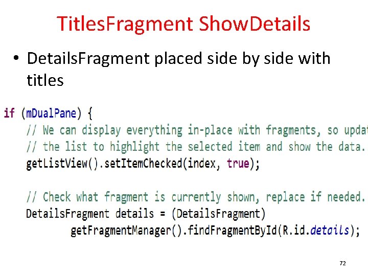 Titles. Fragment Show. Details • Details. Fragment placed side by side with titles 72