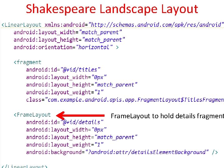 Shakespeare Landscape Layout Frame. Layout to hold details fragment 77 