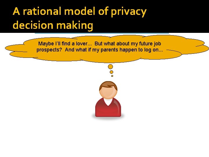 A rational model of privacy decision making Maybe I’ll find a lover. . .