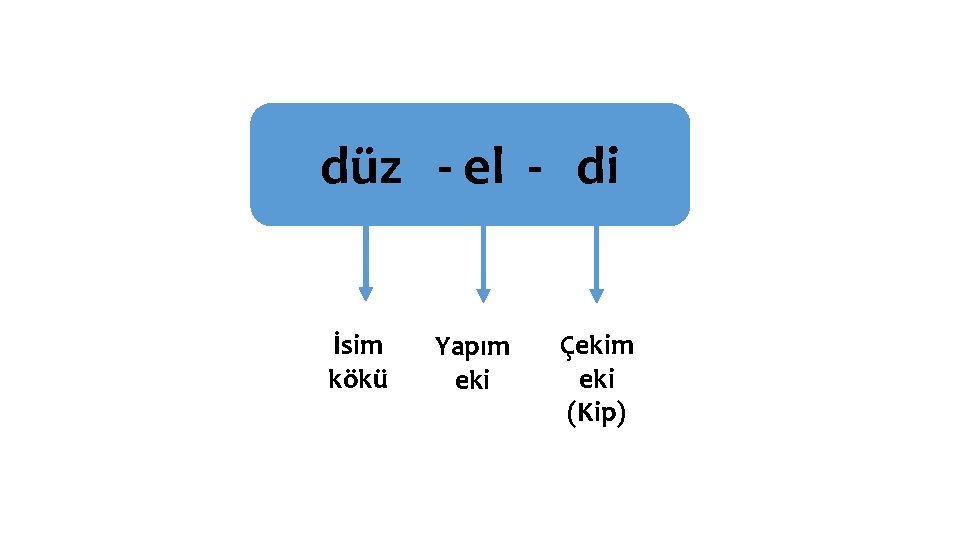 düz - el - di İsim kökü Yapım eki Çekim eki (Kip) 