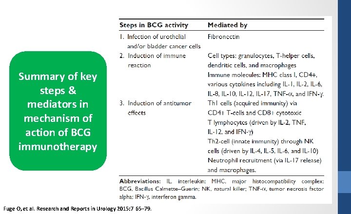 Summary of key steps & mediators in mechanism of action of BCG immunotherapy Fuge