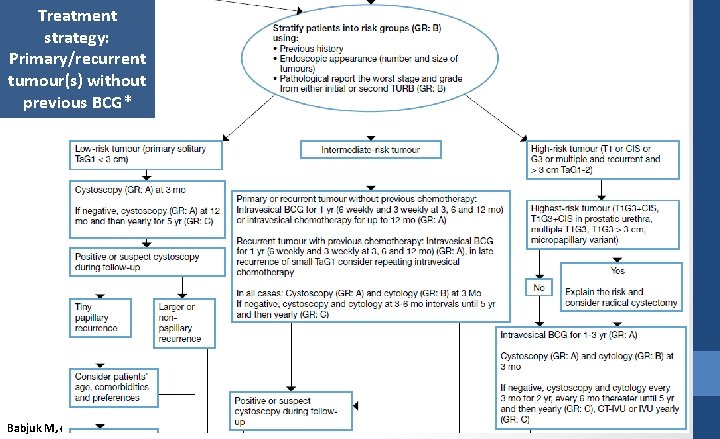 Treatment strategy: Primary/recurrent tumour(s) without previous BCG* Babjuk M, et al. EAU 2015. 