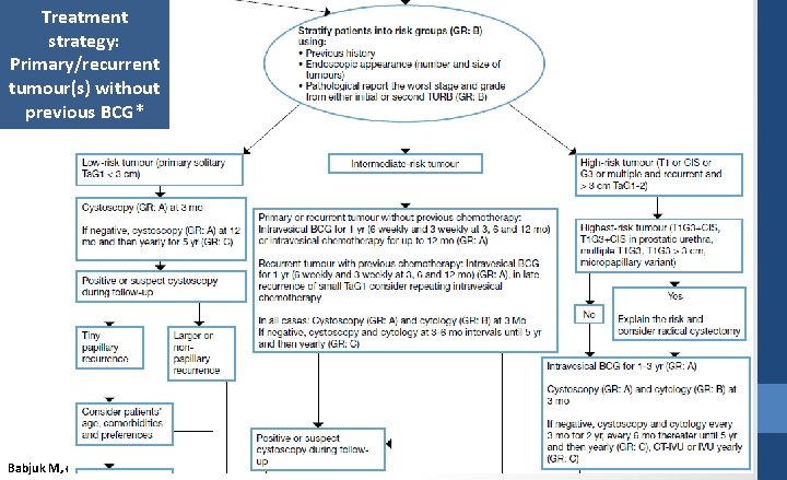 Treatment strategy: Primary/recurrent tumour(s) without previous BCG* Babjuk M, et al. EAU 2015. 