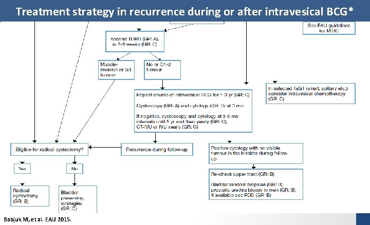 Treatment strategy in recurrence during or after intravesical BCG* Babjuk M, et al. EAU