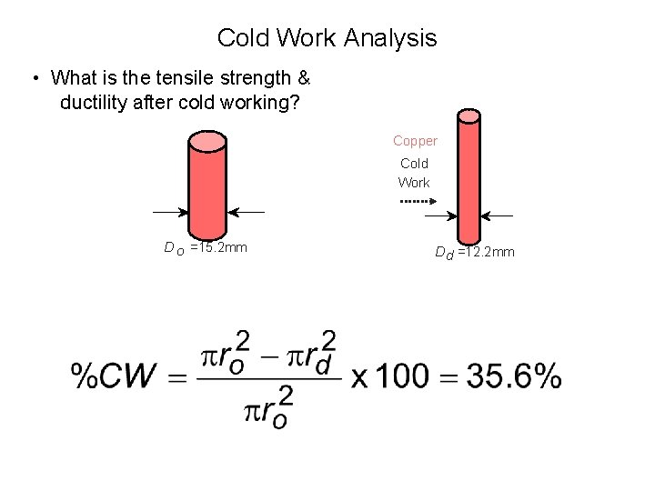 Cold Work Analysis • What is the tensile strength & ductility after cold working?