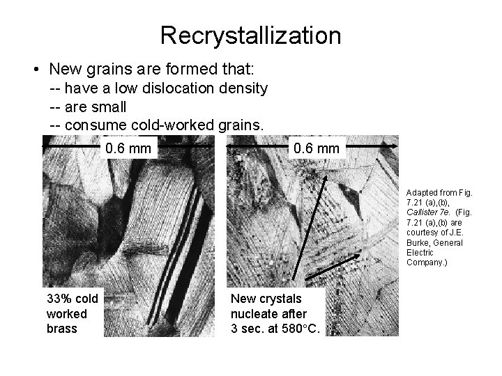 Recrystallization • New grains are formed that: -- have a low dislocation density --