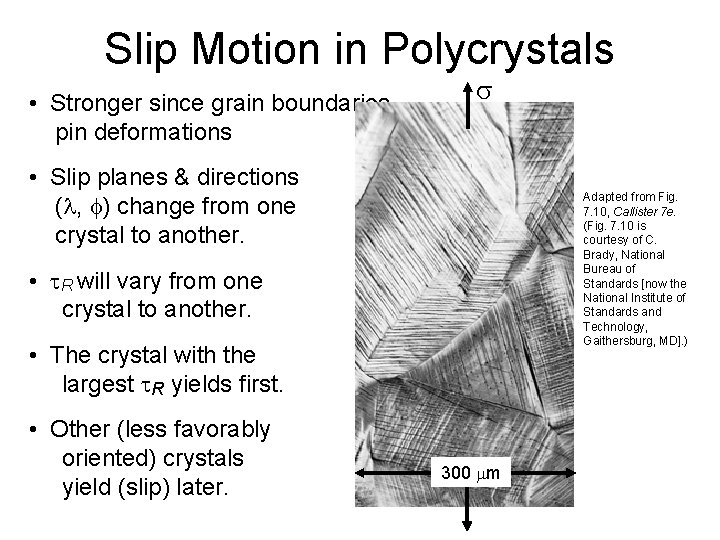 Slip Motion in Polycrystals • Stronger since grain boundaries pin deformations s • Slip