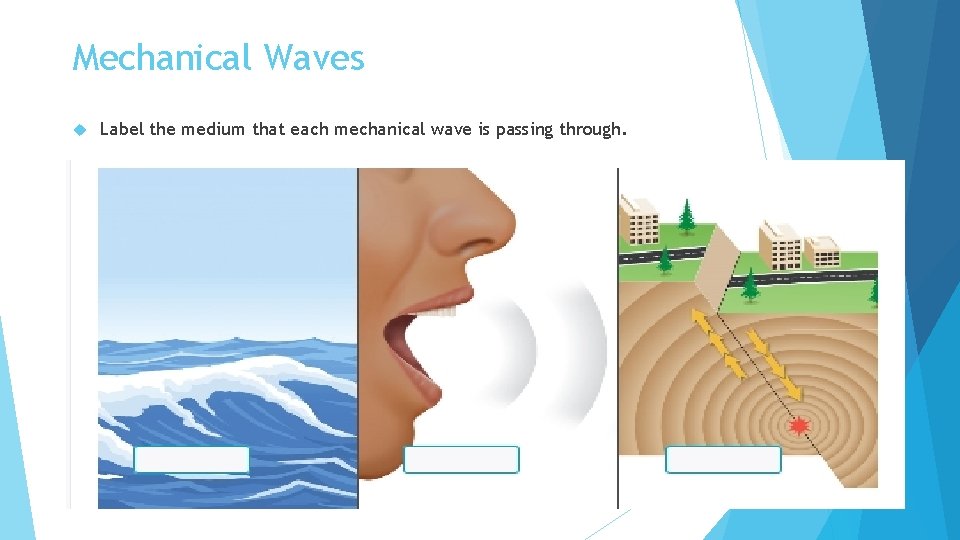 Mechanical Waves Label the medium that each mechanical wave is passing through. 