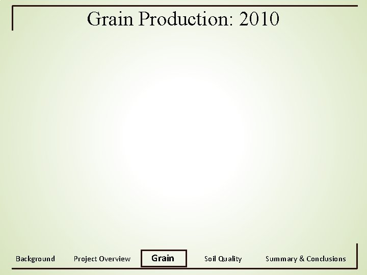 Grain Production: 2010 Background Project Overview Grain Soil Quality Summary & Conclusions 