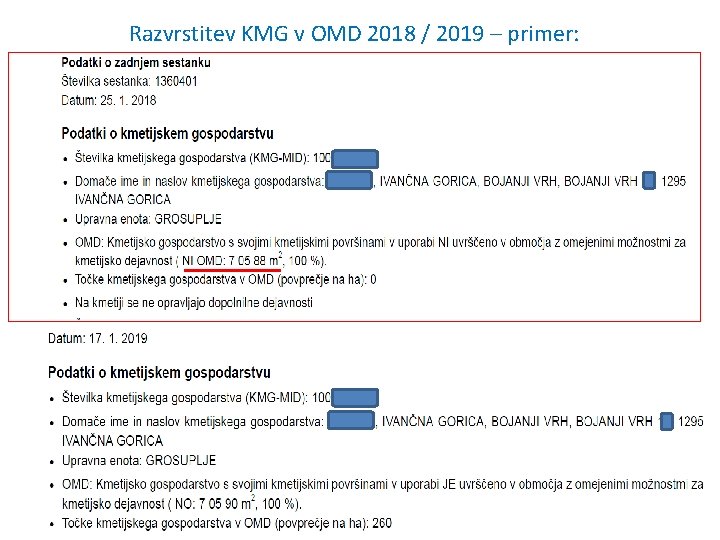 Razvrstitev KMG v OMD 2018 / 2019 – primer: 