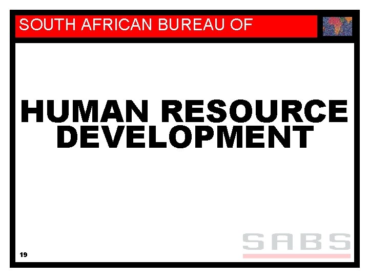 SOUTH AFRICAN BUREAU OF STANDARDS HUMAN RESOURCE DEVELOPMENT 19 