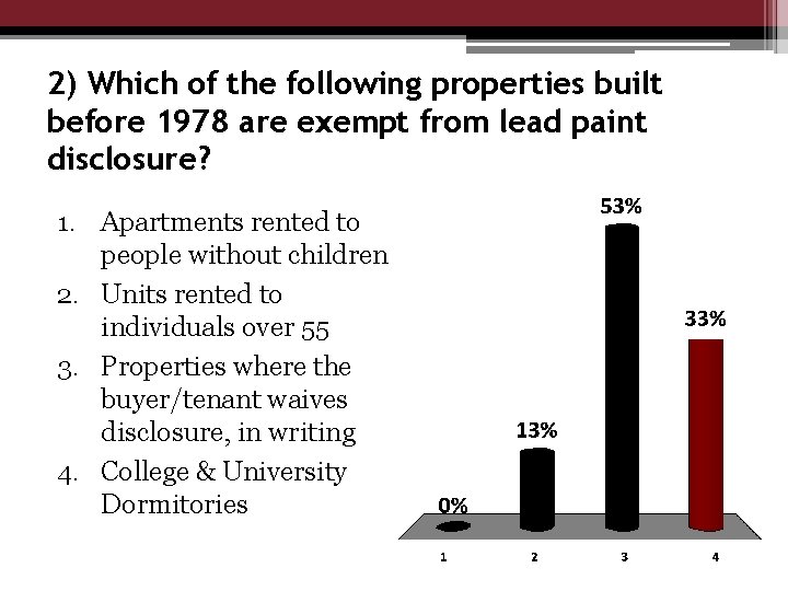 2) Which of the following properties built before 1978 are exempt from lead paint