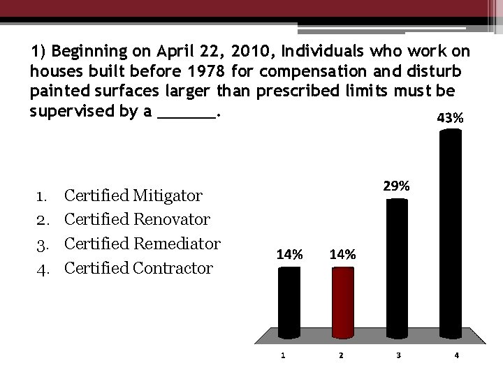 1) Beginning on April 22, 2010, Individuals who work on houses built before 1978
