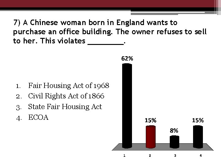 7) A Chinese woman born in England wants to purchase an office building. The