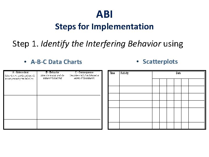 ABI Steps for Implementation Step 1. Identify the Interfering Behavior using • A-B-C Data