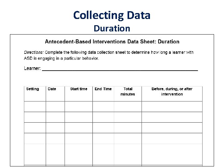 Collecting Data Duration 