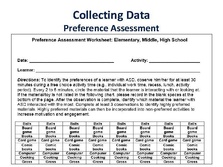 Collecting Data Preference Assessment 