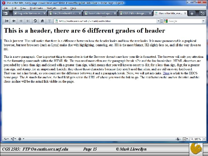 CGS 2585: FTP On eustis. eecs. ucf. edu Page 15 © Mark Llewellyn 