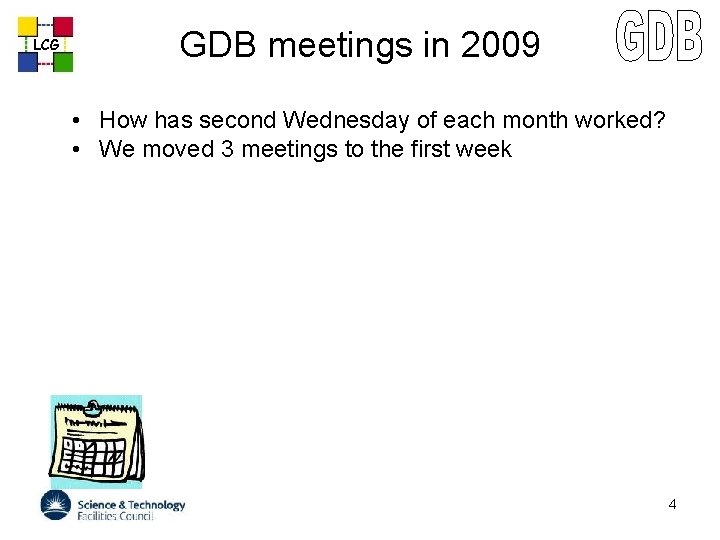 GDB meetings in 2009 LCG • How has second Wednesday of each month worked?