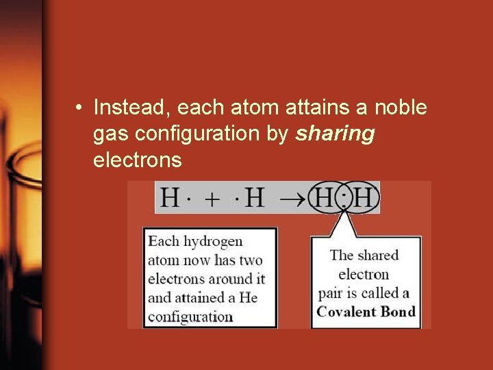  • Instead, each atom attains a noble gas configuration by sharing electrons 