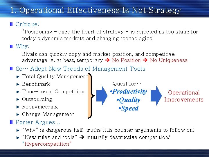 1. Operational Effectiveness Is Not Strategy Critique: “Positioning – once the heart of strategy