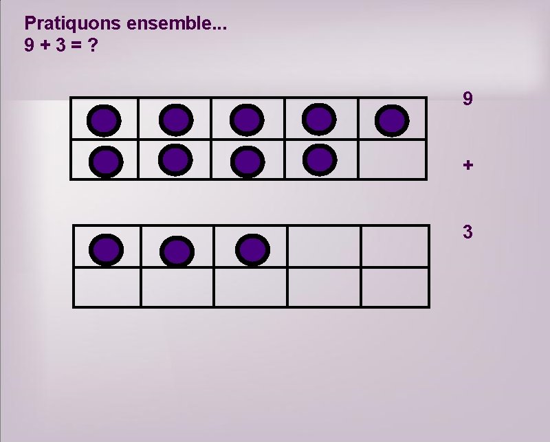 Pratiquons ensemble. . . 9+3=? 9 + 3 