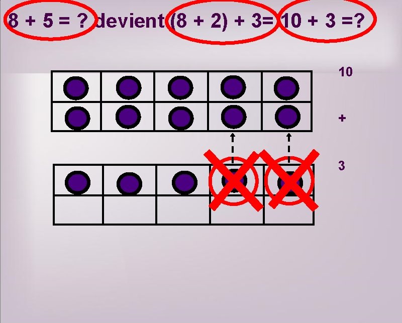 8 + 5 = ? devient (8 + 2) + 3= 10 + 3