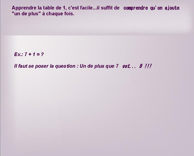 Apprendre la table de 1, c'est facile. . . il suffit de comprendre qu'on