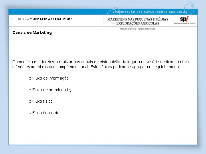 CAPÍTULO 2 ● MARKETING ESTRATÉGIO Canais de Marketing O exercício das tarefas a realizar